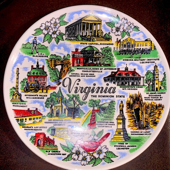 Vintage 60s State of Virginia Tourist Souvenir Ceramic Collector Display Plate - Picture 1 of 16